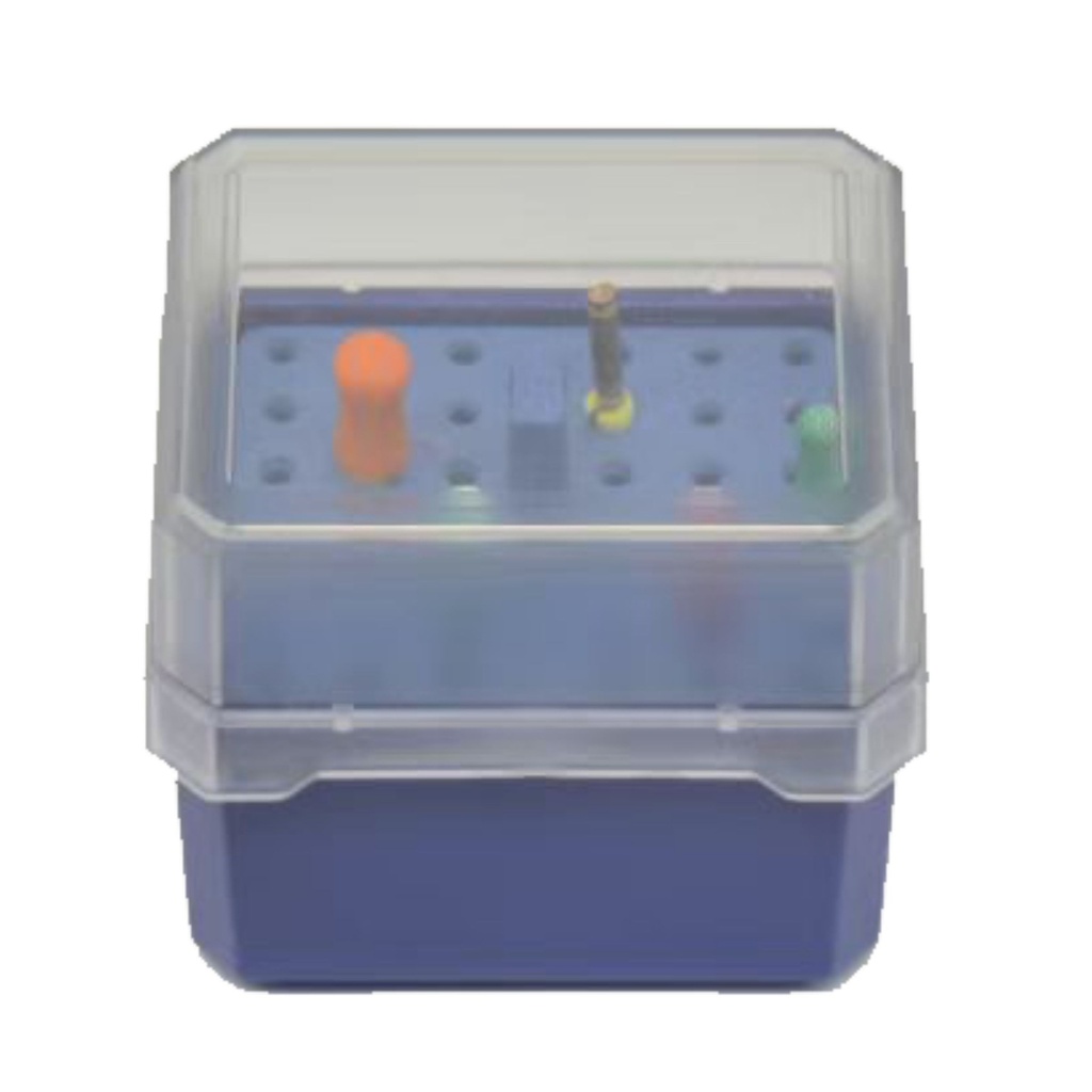 [7454B] Translucent bor desinfektionsboks Square form, 36 huller, blå | ErgoDenta